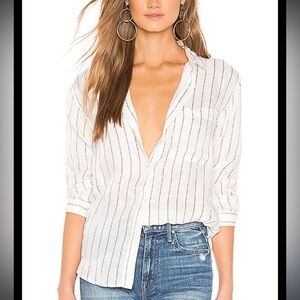 RAILS Hayden Button Down in Ivory & Black Pinstrips